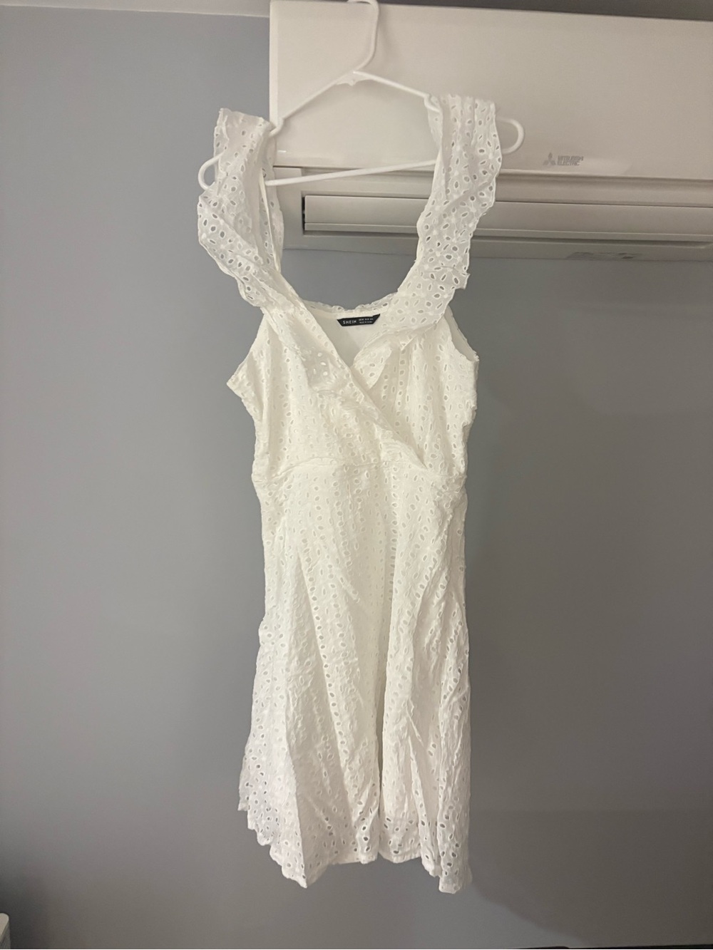 White Eyelet Sundress with Ruffled off shoulder Straps